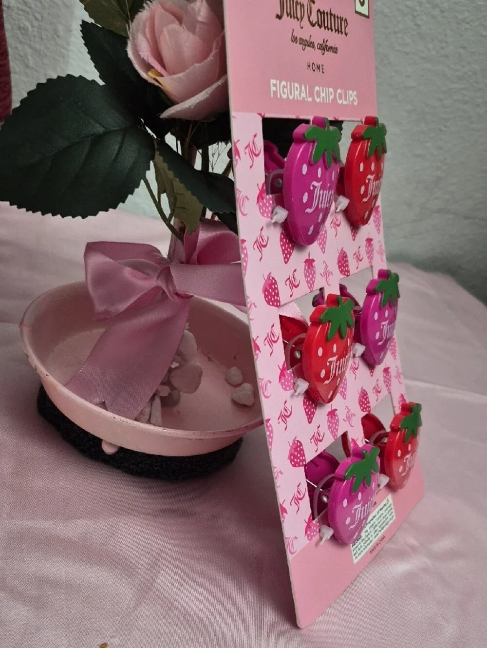 Juicy Couture K Strawberry Chip Clips - Pink & Red Set of 6 New 2222